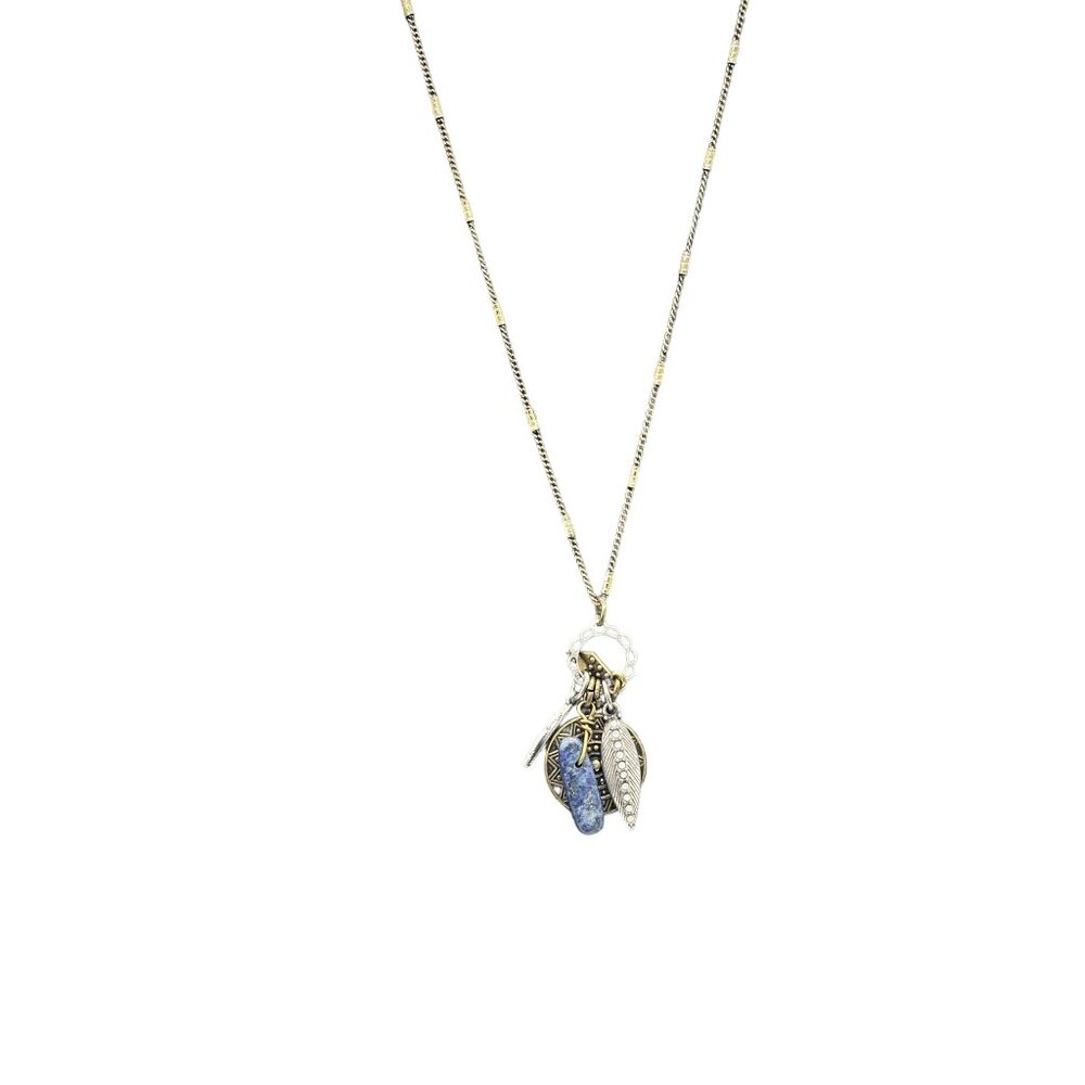 American Eagle Rhinestone Feather Pendant Chain Necklace Silver and Gold Tone - Picture 4 of 8